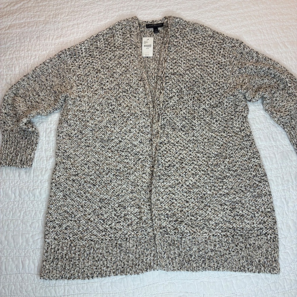 Lane Bryant Cardigan Wmn 18/20 Tan Black Marled Knit Open Front Sweater NWT Snag